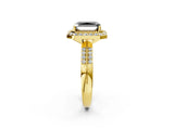 Yellow gold Fancy Black Radiant Cut Diamond Double Halo Ring with Split Shank and Four-Prong Setting_2