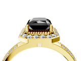 Yellow gold Fancy Black Radiant Cut Diamond Double Halo Ring with Split Shank and Four-Prong Setting_4