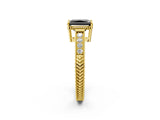 Yellow gold Fancy Black Radiant Cut Diamond Engagement Ring with Milgrain Channel Set Band and Prong Setting_2