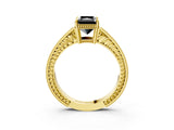 Yellow gold Fancy Black Radiant Cut Diamond Engagement Ring with Milgrain Channel Set Band and Prong Setting_3