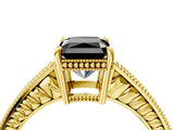 Yellow gold Fancy Black Radiant Cut Diamond Engagement Ring with Milgrain Channel Set Band and Prong Setting_4