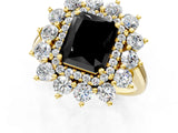 Yellow gold Fancy Black Radiant Cut Diamond Floral Double Halo Engagement Ring with Prong Setting_25