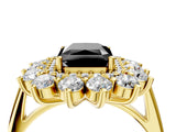 Yellow gold Fancy Black Radiant Cut Diamond Floral Double Halo Engagement Ring with Prong Setting_28