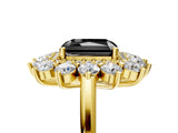 Yellow gold Fancy Black Radiant Cut Diamond Floral Double Halo Engagement Ring with Prong Setting_29