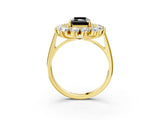 Yellow gold Fancy Black Radiant Cut Diamond Floral Double Halo Engagement Ring with Prong Setting_87