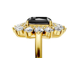 Yellow gold Fancy Black Radiant Cut Diamond Floral Double Halo Engagement Ring with Prong Setting_89