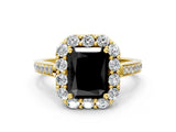 Yellow gold Fancy Black Radiant Cut Diamond Floral Halo Ring with Pavé Band and Prong Setting_3