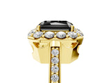 Yellow gold Fancy Black Radiant Cut Diamond Floral Halo Ring with Pavé Band and Prong Setting_8