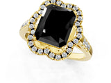 Yellow gold Fancy Black Radiant Cut Diamond Floral Halo Split Shank Prong Setting Ring_1