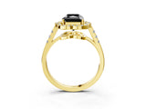 Yellow gold Fancy Black Radiant Cut Diamond Floral Halo Split Shank Prong Setting Ring_3