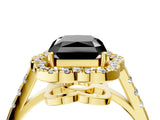 Yellow gold Fancy Black Radiant Cut Diamond Floral Halo Split Shank Prong Setting Ring_4