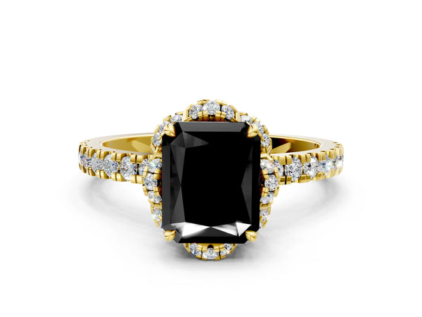 Yellow Gold Radiant Cut Four Petal Floral Halo Engagement Ring Setting for Black Center