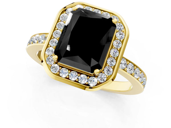 Yellow Gold Radiant Cut Pave Bezel-Rim Halo Engagement Ring Setting for Black Center