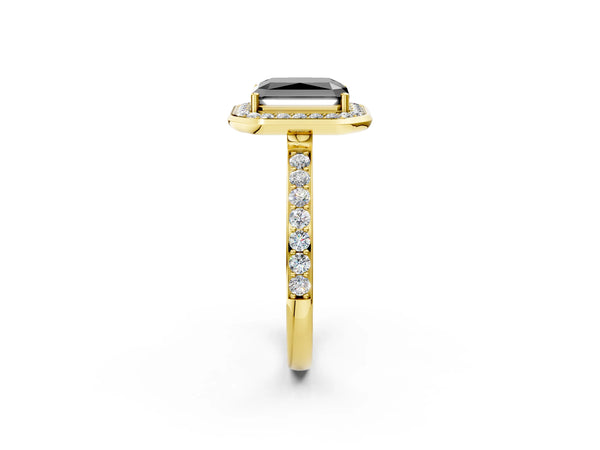 Yellow Gold Radiant Cut Pave Bezel-Rim Halo Engagement Ring Setting for Black Center