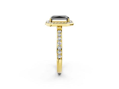 Yellow gold Fancy Black Radiant Cut Diamond Halo Ring with Bezel Frame and Pavé Band_2