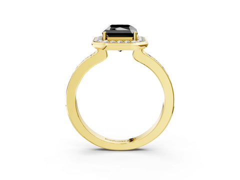 Yellow gold Fancy Black Radiant Cut Diamond Halo Ring with Bezel Frame and Pavé Band_3