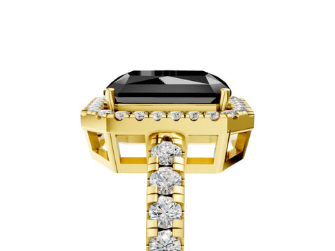 Yellow gold Fancy Black Radiant Cut Diamond Halo Ring with Pavé Band and Four-Prong Setting_5