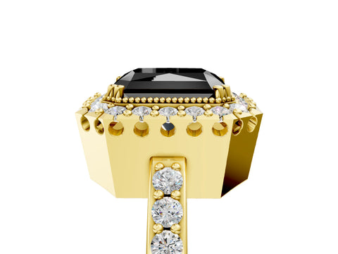 Yellow gold Fancy Black Radiant Cut Diamond Halo Ring with Pavé Band and Prong Setting_5