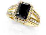 Yellow gold Fancy Black Radiant Cut Diamond Halo Ring with Split Shank Pavé Band and Four-Prong Setting_1