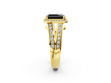 Yellow gold Fancy Black Radiant Cut Diamond Halo Ring with Split Shank Pavé Band and Four-Prong Setting_2