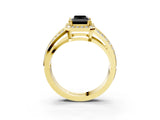 Yellow gold Fancy Black Radiant Cut Diamond Halo Ring with Split Shank Pavé Band and Four-Prong Setting_3