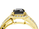 Yellow gold Fancy Black Radiant Cut Diamond Halo Ring with Split Shank Pavé Band and Four-Prong Setting_4