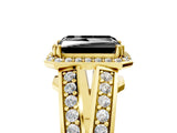 Yellow gold Fancy Black Radiant Cut Diamond Halo Ring with Split Shank Pavé Band and Four-Prong Setting_5