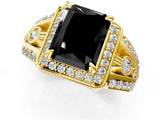 Yellow gold Fancy Black Radiant Cut Diamond Halo Ring with Split Shank and Bezel Accents and Four-Prong Setting_1