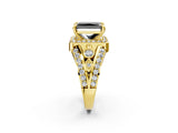 Yellow gold Fancy Black Radiant Cut Diamond Halo Ring with Split Shank and Bezel Accents and Four-Prong Setting_2