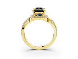 Yellow gold Fancy Black Radiant Cut Diamond Halo Ring with Split Shank and Bezel Accents and Four-Prong Setting_3