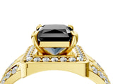Yellow gold Fancy Black Radiant Cut Diamond Halo Ring with Split Shank and Bezel Accents and Four-Prong Setting_4