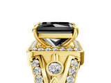 Yellow gold Fancy Black Radiant Cut Diamond Halo Ring with Split Shank and Bezel Accents and Four-Prong Setting_5