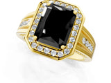 Yellow gold Fancy Black Radiant Cut Diamond Halo Ring with Split Shank and Bezel Accents and Prong Setting_1
