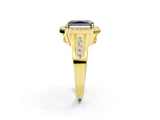 Yellow gold Fancy Black Radiant Cut Diamond Halo Ring with Split Shank and Bezel Accents and Prong Setting_2