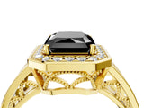 Yellow gold Fancy Black Radiant Cut Diamond Halo Ring with Split Shank and Bezel Accents and Prong Setting_4