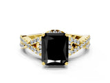 Yellow gold Fancy Black Radiant Cut Diamond Halo Twist Band Solitaire Prong Setting Ring