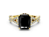 Yellow gold Fancy Black Radiant Cut Diamond  Halo Twist Band Solitaire Prong Setting Ring_24