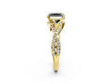 Yellow gold Fancy Black Radiant Cut Diamond  Halo Twist Band Solitaire Prong Setting Ring_26