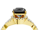 Yellow gold Fancy Black Radiant Cut Diamond  Halo Twist Band Solitaire Prong Setting Ring_28