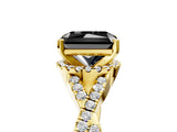 Yellow gold Fancy Black Radiant Cut Diamond  Halo Twist Band Solitaire Prong Setting Ring_29