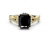 Yellow gold Fancy Black Radiant Cut Diamond  Halo Twist Band Solitaire Prong Setting Ring_42