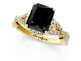 Yellow gold Fancy Black Radiant Cut Diamond  Halo Twist Band Solitaire Prong Setting Ring_43
