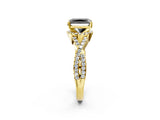 Yellow gold Fancy Black Radiant Cut Diamond  Halo Twist Band Solitaire Prong Setting Ring_44