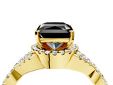 Yellow gold Fancy Black Radiant Cut Diamond  Halo Twist Band Solitaire Prong Setting Ring_46