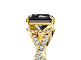 Yellow gold Fancy Black Radiant Cut Diamond  Halo Twist Band Solitaire Prong Setting Ring_47