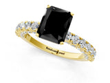 Yellow gold Fancy Black Radiant Cut Diamond Pavé Band Solitaire Ring with Four-Prong Setting_1