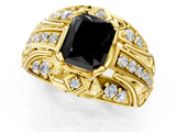 Yellow gold Fancy Black Radiant Cut Diamond Pave Art Deco Split Shank Ring with Four-Prong Setting_1