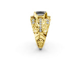 Yellow gold Fancy Black Radiant Cut Diamond Pave Art Deco Split Shank Ring with Four-Prong Setting_2