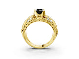 Yellow gold Fancy Black Radiant Cut Diamond Pave Art Deco Split Shank Ring with Four-Prong Setting_3