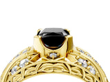 Yellow gold Fancy Black Radiant Cut Diamond Pave Art Deco Split Shank Ring with Four-Prong Setting_4
